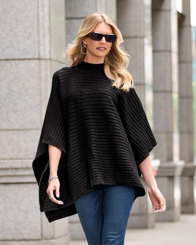 Wide Rib Sweater Poncho Black