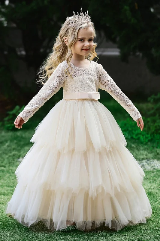 A-line floor length tulle lace flower girl dress  669800910735