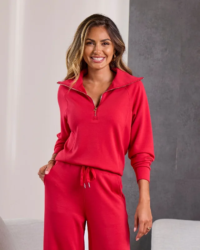 Luxe Lounge Half Zip Sweatshirt Racing Red