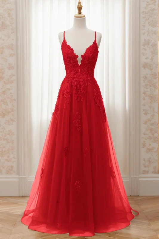 A-Line Sweep-Brush Train Tulle Prom Dress CS0463