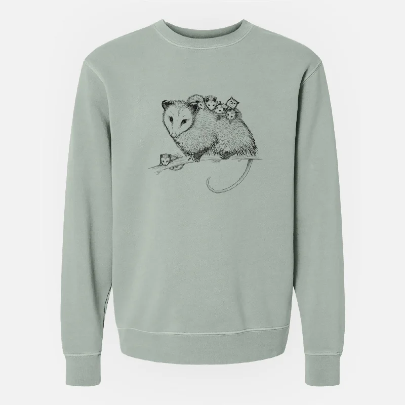 Mama Opossum with Babies - Unisex Pigment Dyed Crew Sweatshirt