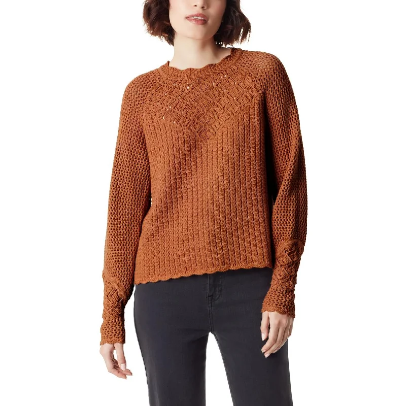 Womens Open Stitch Yoke Crewneck Sweater