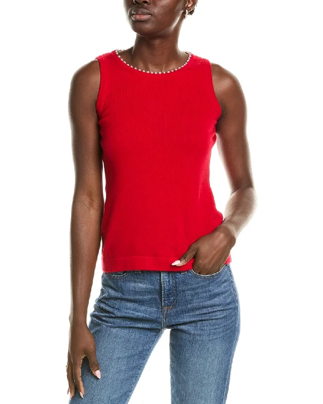 Sofiacashmere Embellished Trim Cashmere Tank Top