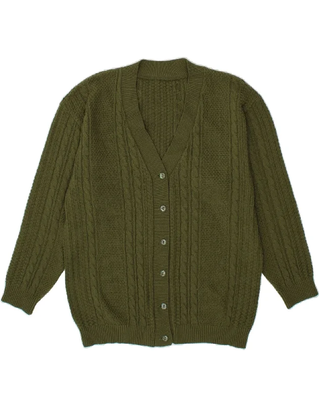 VINTAGE Womens Cardigan Sweater UK 14 Large Khaki Wool