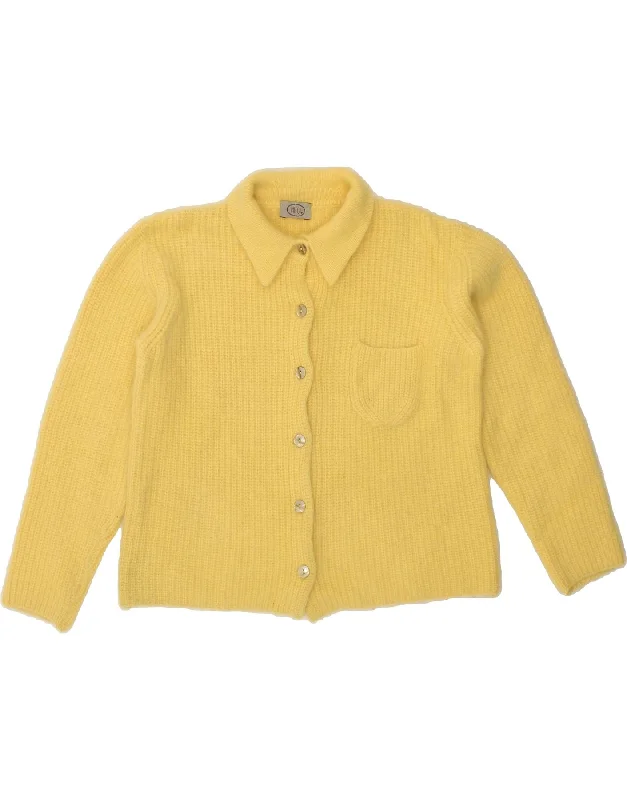 VINTAGE Womens Crop Cardigan Sweater UK 14 Medium Yellow Wool