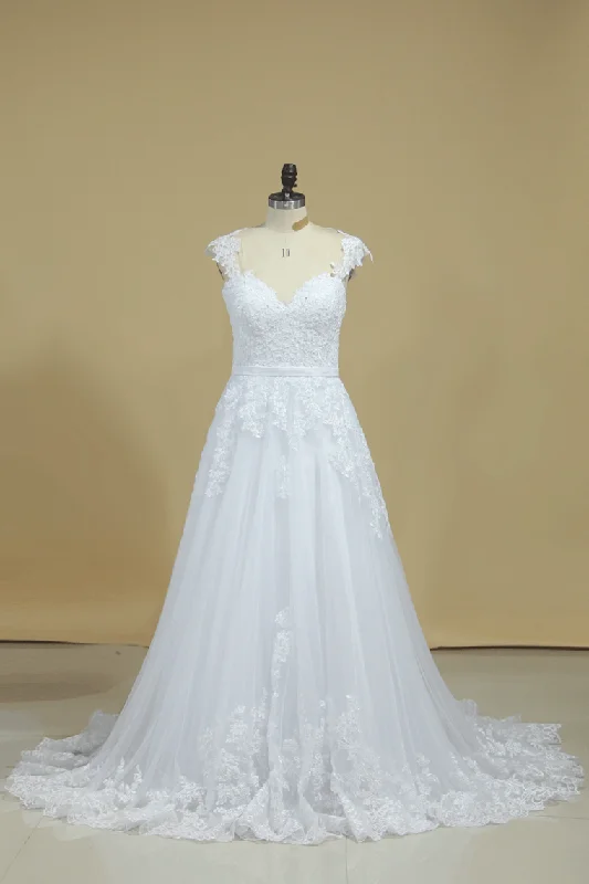 2024 A Line Off The Shoulder Tulle With Applique And Sash Wedding Dresses