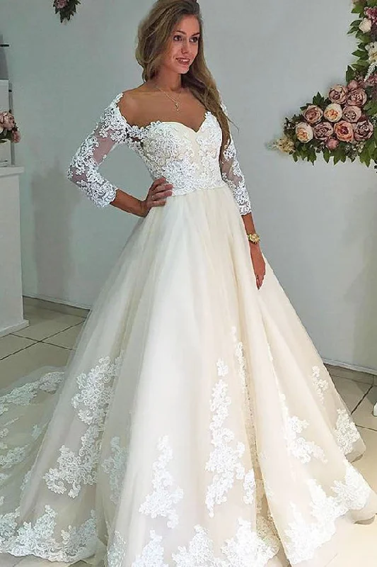 Charming Long Lace Wedding Dress Ball Gown With Sleeves