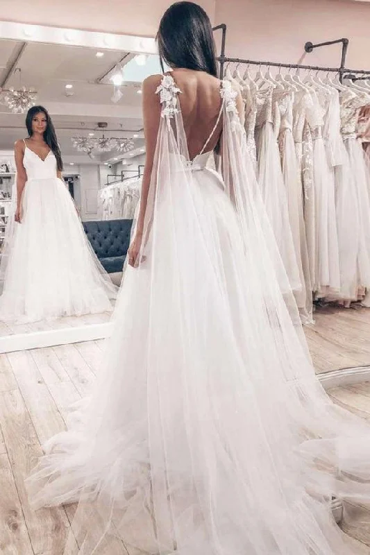 Flowy Backless Tulle Long Beach Wedding Dresses Elegant Bridal Gowns Y0110 Boho Chic Gown