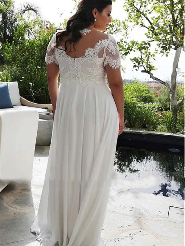 Modest Half-Sleeves V-Neck Lace Ruffles Wedding Dresses Wedding Dress Set