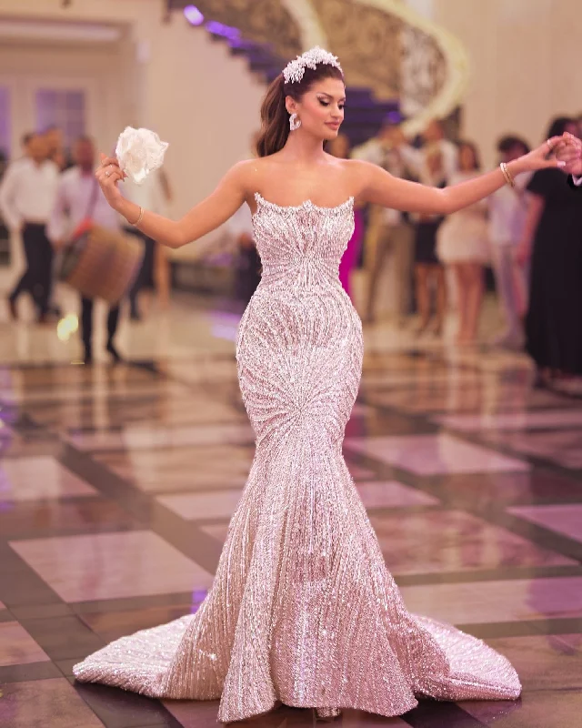 Regina Sleeveless Bridal Dress Embellished with Stones Empire Waist Dress