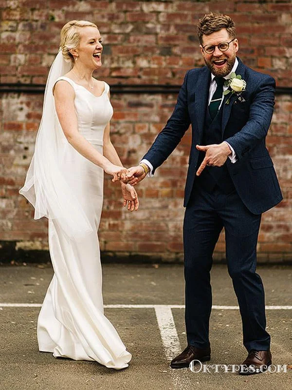 Simple V-neck Sleeveless Sheath Ivory Satin Long Cheap Wedding Dresses, TYP1989 Timeless Wedding Dress Simple V-neck Sleeveless Sheath Ivory Satin Long Cheap Wedding Dresses, TYP1989 Timeless Wedding Dress