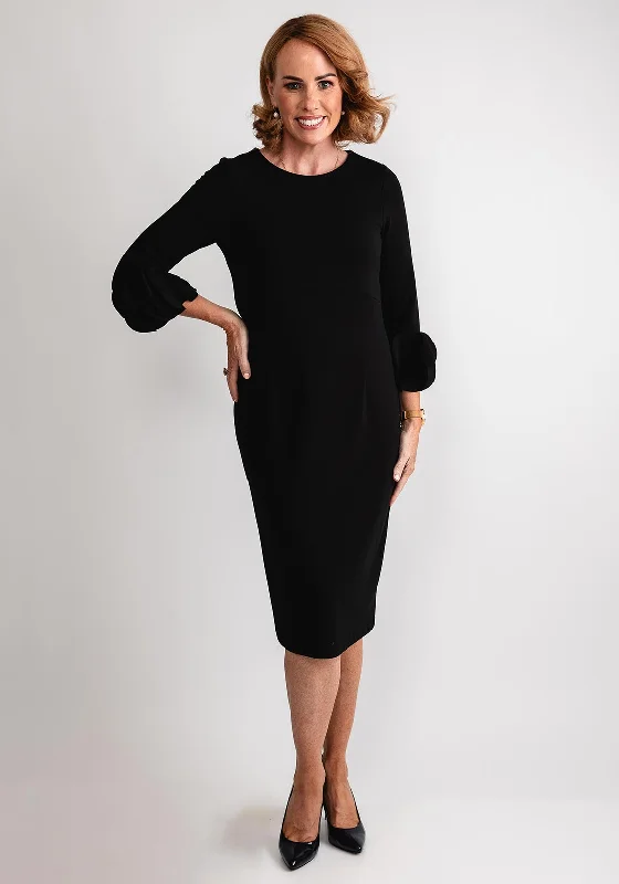 Kate Cooper Petal Sleeve Midi Pencil Dress, Black