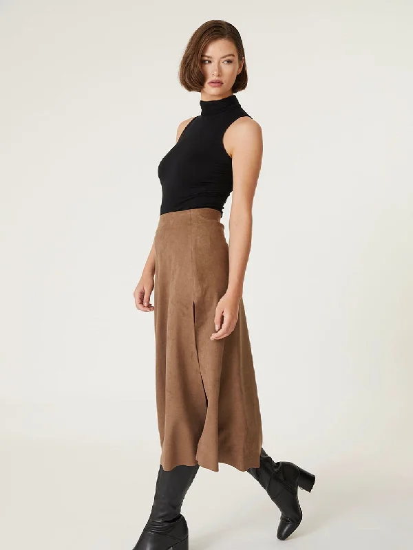 Vegan Faux Suede Slit Skirt