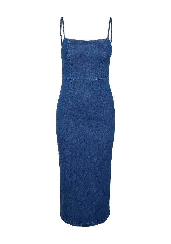 Vero Moda Midi Length Denim Pencil Dress, Dark Blue