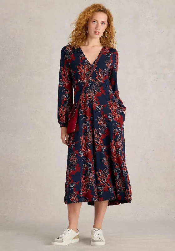 White Stuff Megan Floral Print Jersey Midi Dress, Navy