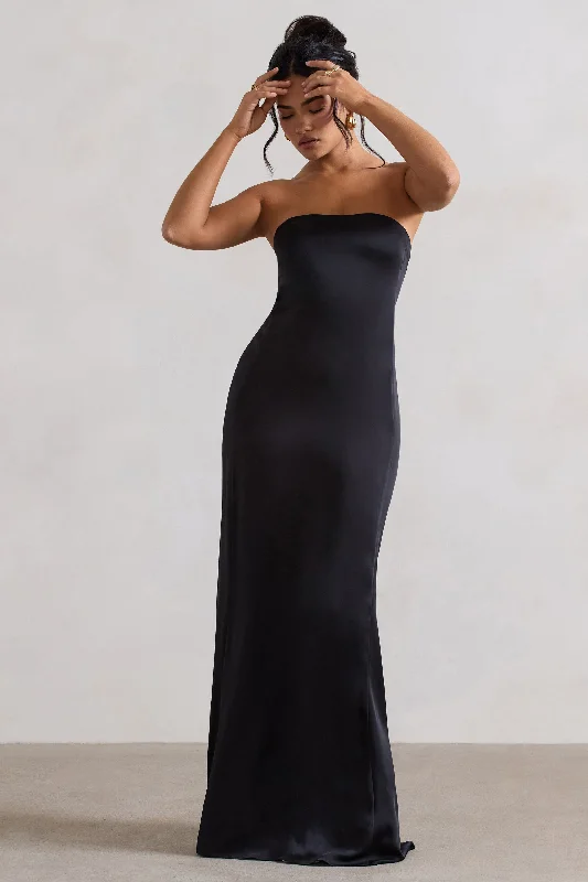 Azra | Black Satin Bandeau Maxi Dress