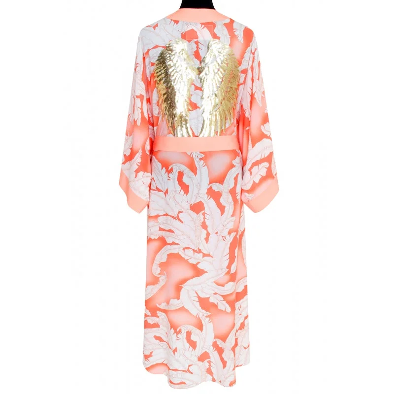 Pastel Willow Long Kimono Wings In Salmon