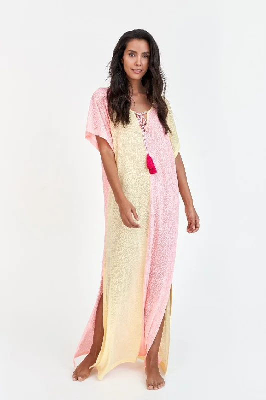 Two Tone Summer Dress - Maxi Dress in Soft Lemon-Salmon