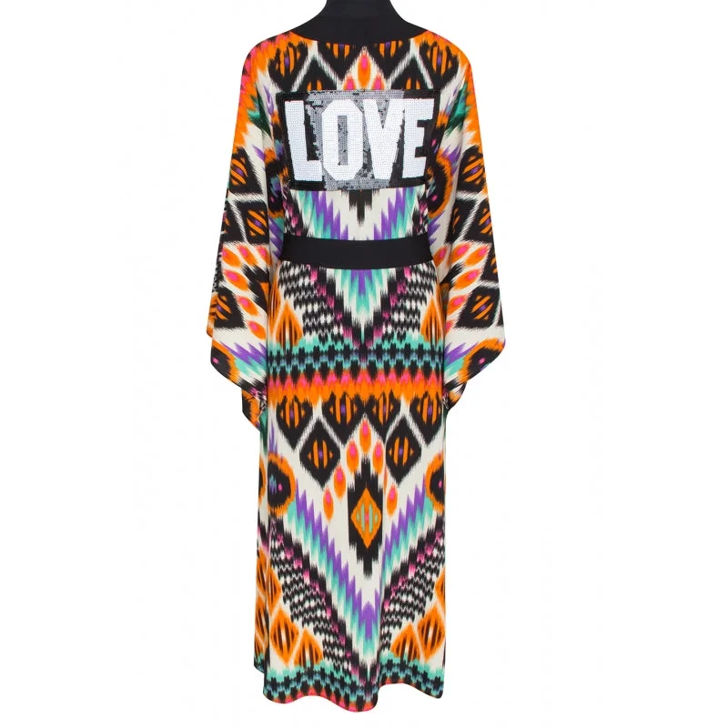 Tribal Orange Apache Long Kimono Love