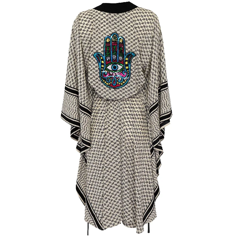 Tribe Long Kimono Hamsa In Black