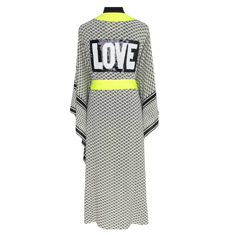 Tribe Long Kimono Love In Neon Yellow