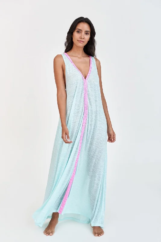 V-Neck Flare Maxi Dress Aqua