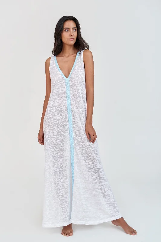 V-Neck Flare Maxi Dress White