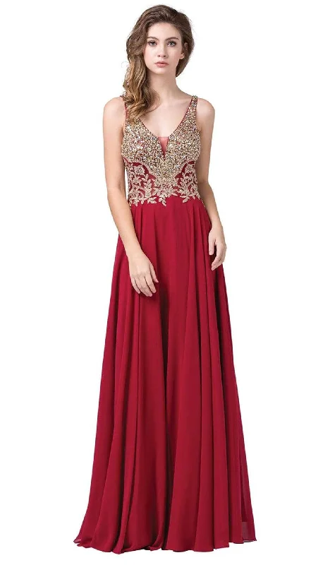 Dancing Queen - 2494 Jewel Encrusted Bodice A-Line Chiffon Gown