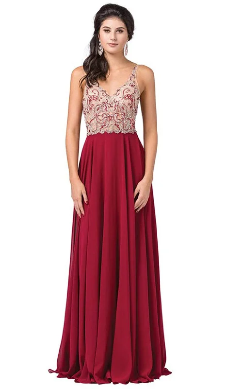 Dancing Queen - 2513 Beaded Embellished Illusion Bodice Chiffon Gown