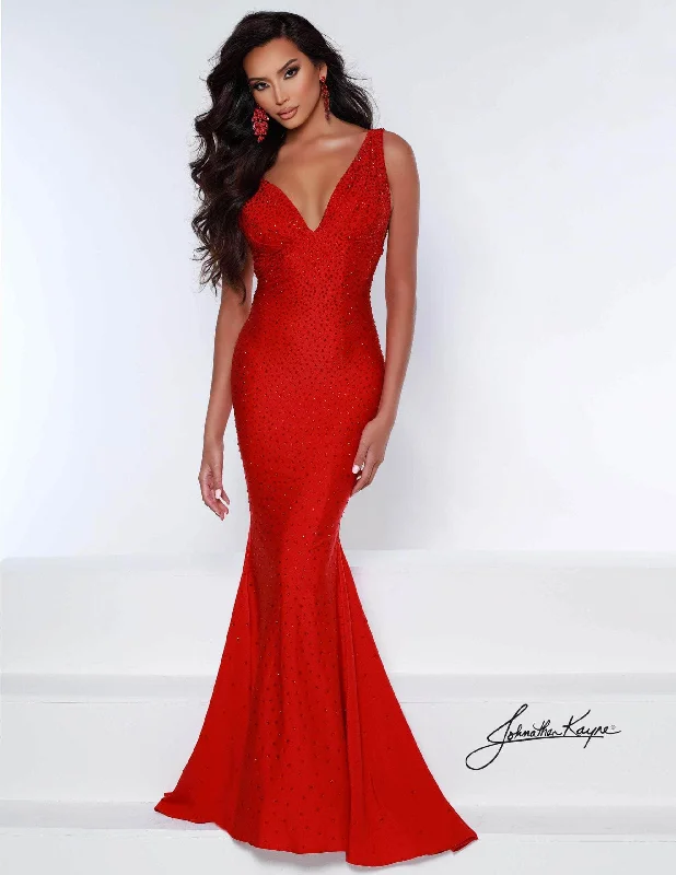 Johnathan Kayne - 9213 Crystal Studded Empire Waist Fitted Mermaid Gown