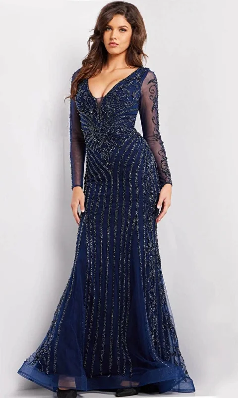 Jovani 24236SC - Long Sleeve Beaded Evening Gown