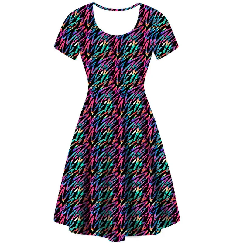 Rainbow Scribble Vintage Skater Dress