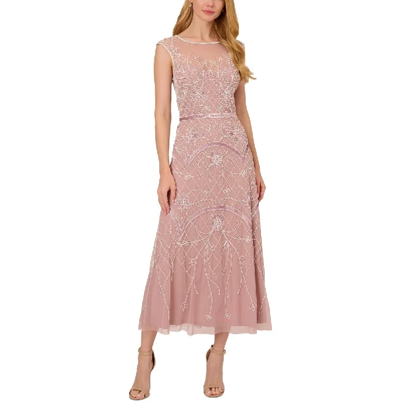 Adrianna Papell Womens Beaded Ankle-Length Sheath Dress Lounge unclassified dresses
