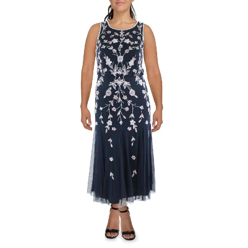 Adrianna Papell Womens Beaded Sleeveless Evening Dress