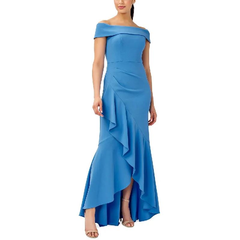 Adrianna Papell Womens Crepe Off-The-Shoulder Evening Dress