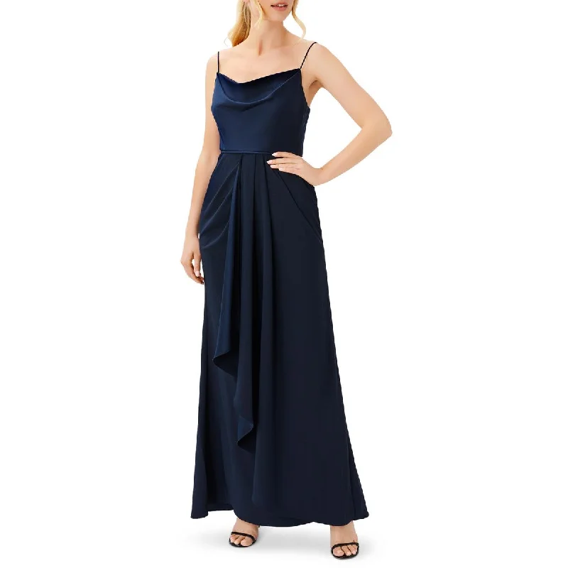 Adrianna Papell Womens Satin Cowl Neck Evening Dress