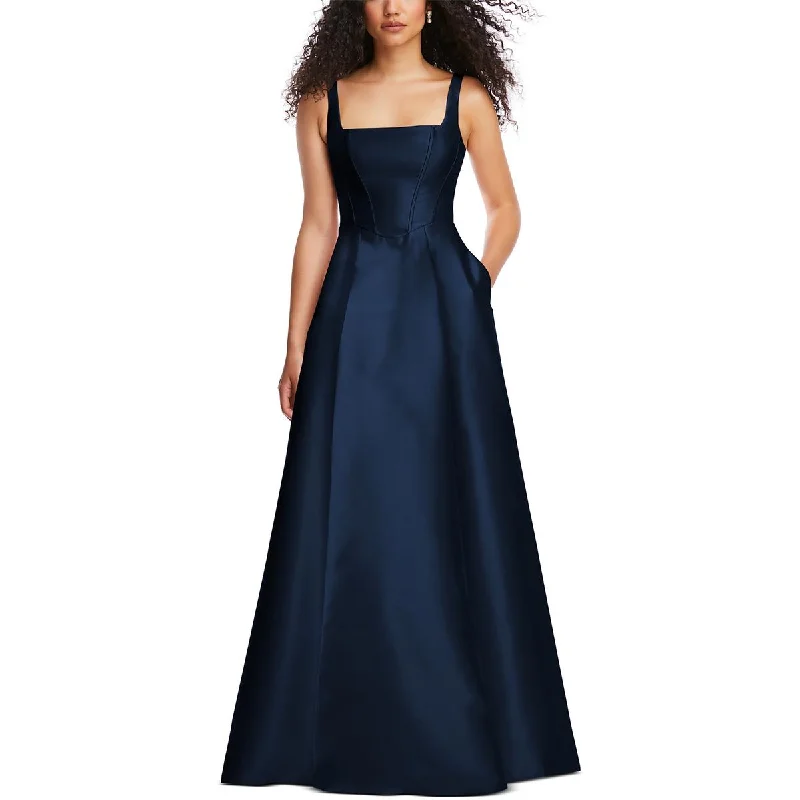 Alfred Sung Womens Boned Bodice Square Neck Evening Dress