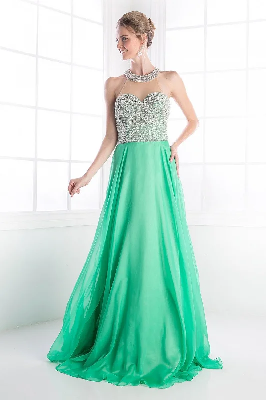 Beaded Halter Chiffon Gown by Cinderella Divine -8107