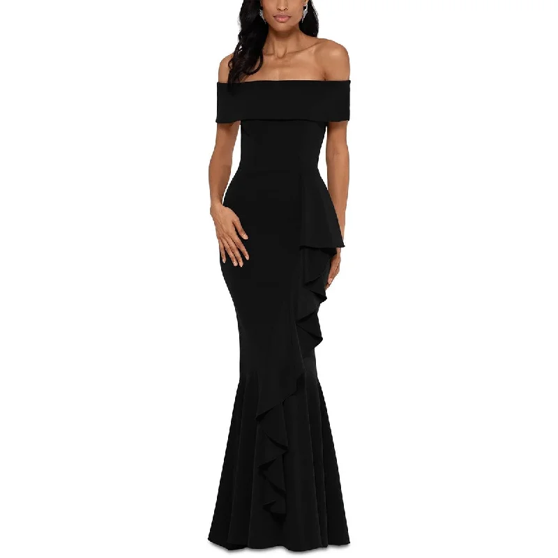 Betsy & Adam Womens Crepe Off-The-Shoulder Evening Dress