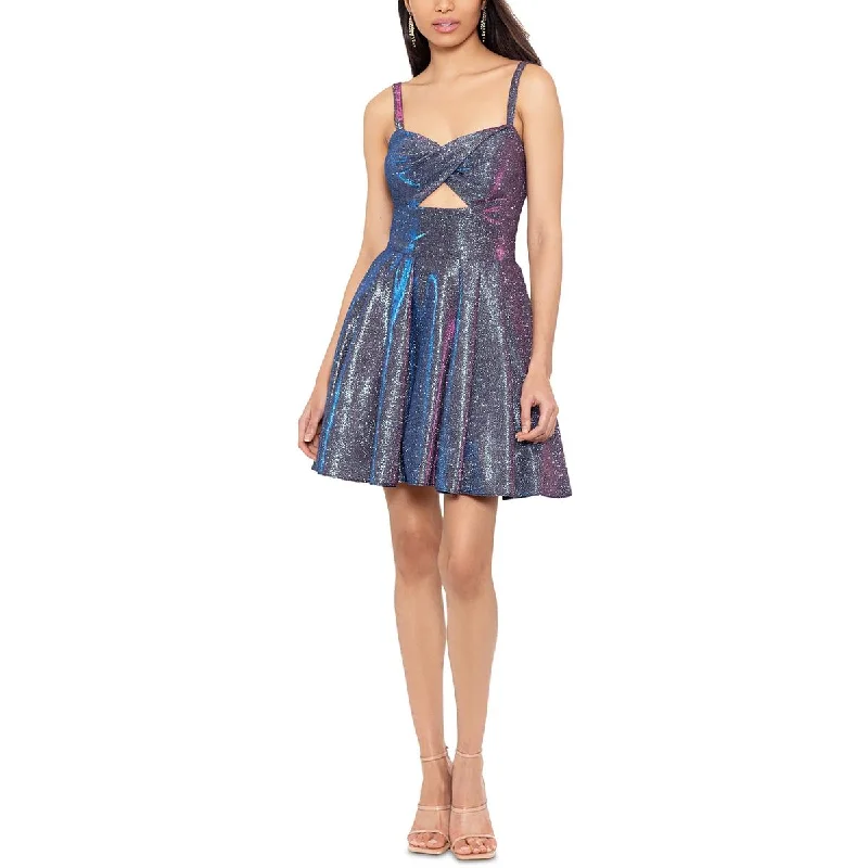 Blondie Nites Womens Juniors Metallic Fit & Flare Dress