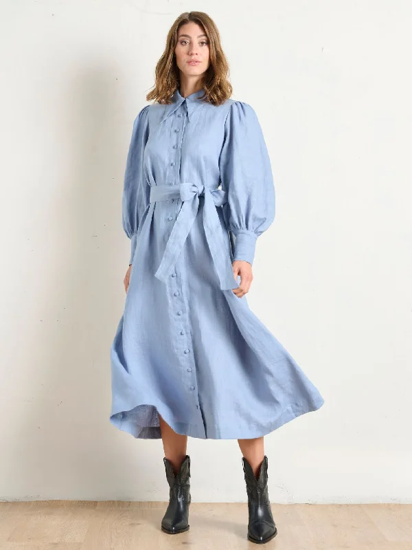 POINTED COLLAR DRESS ALLURE BLUE