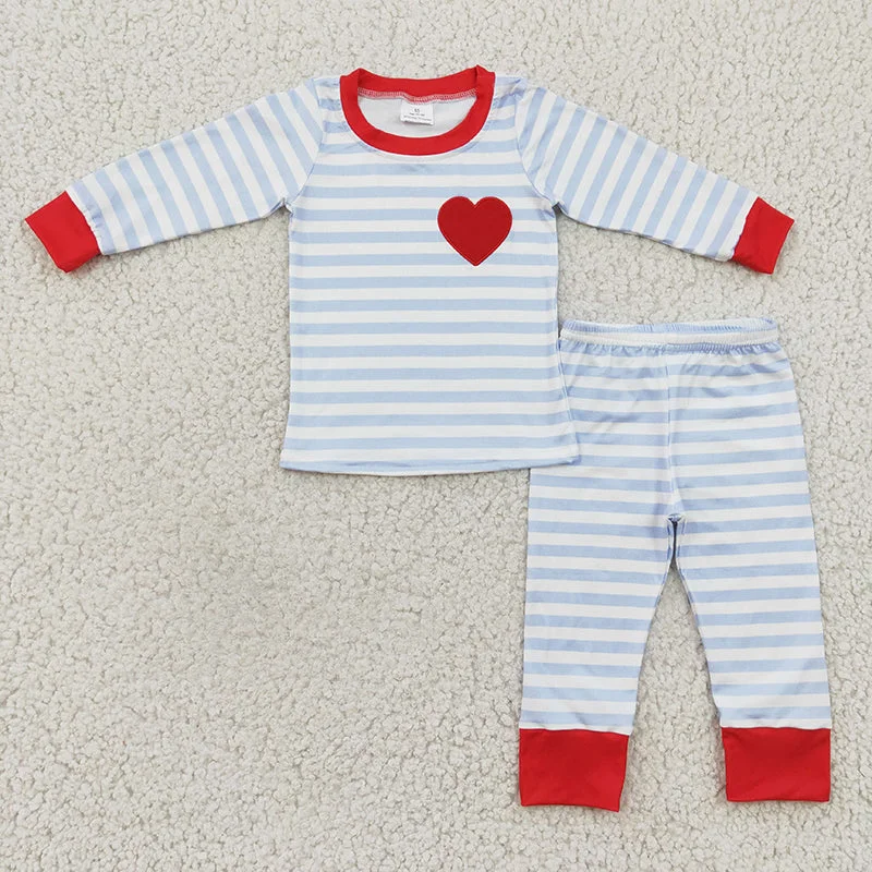 BLP0149 Baby Boy Embroidery Heart Striped Pajamas Outfit