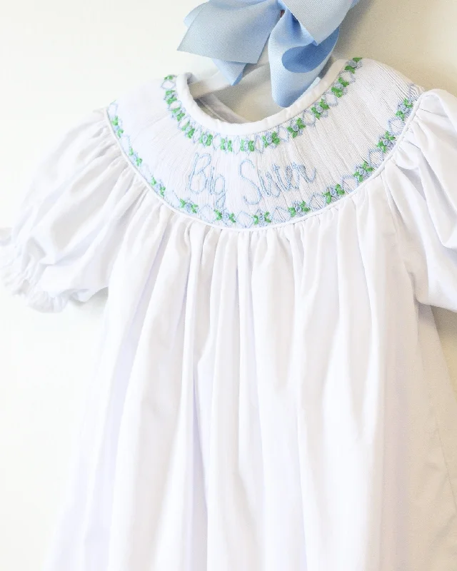 BLUE BIG SISTER SMOCKED BISHOP DRESS