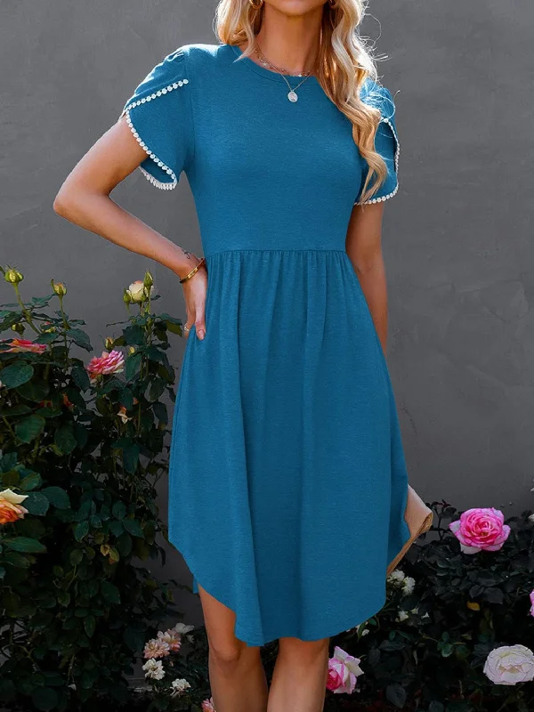 Blue Zone Planet |  Round Neck Petal Sleeve Dress