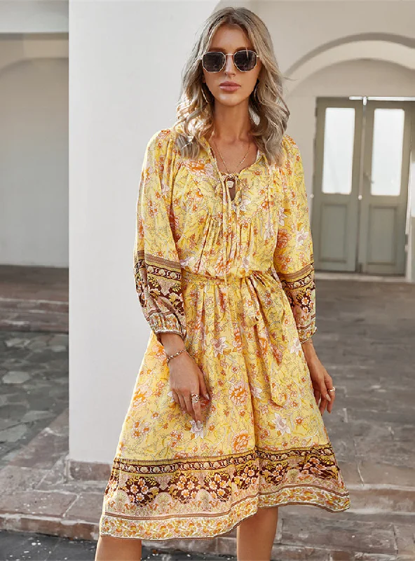 Bohemian Holiday Style Print Dress