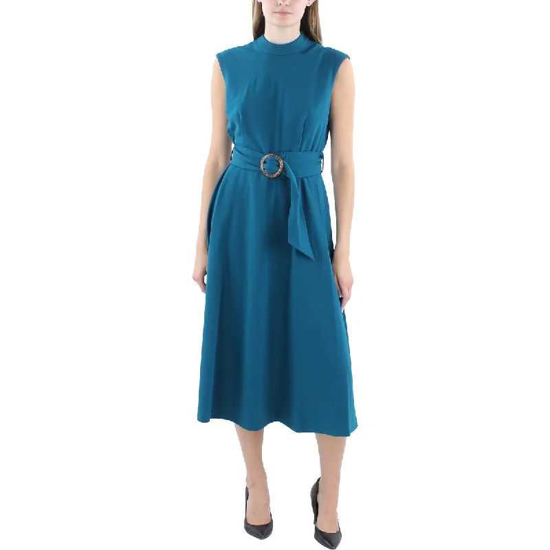 Calvin Klein Womens Belted Scuba Fit & Flare Dress