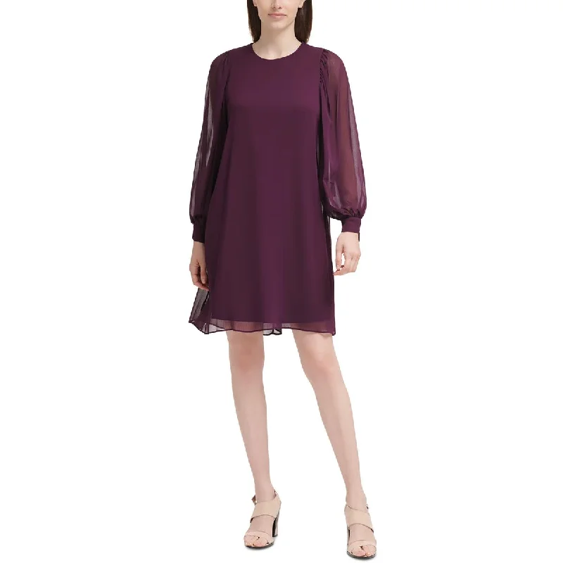 Calvin Klein Womens Solid Chiffon Shift Dress