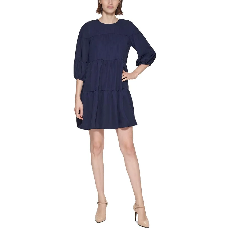 Calvin Klein Womens Tiered Textured Shift Dress