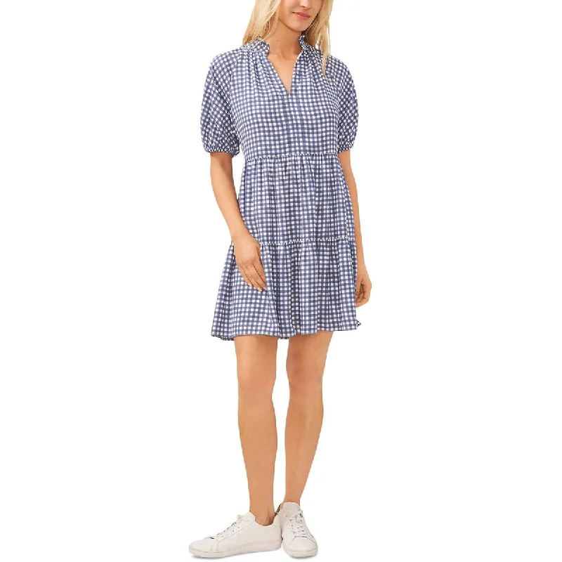 CeCe Womens Above Knee Checkered Babydoll Dress