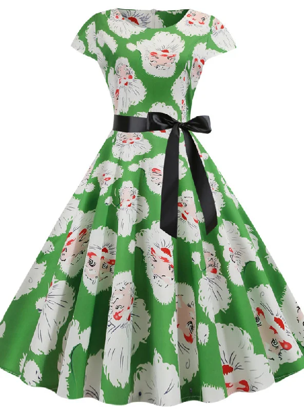 Christmas Cap Sleeve Printed Dress